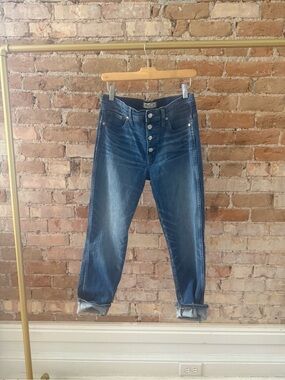 Madewell Dark Blue High-Rise Skinny Jeans with Button-Fly